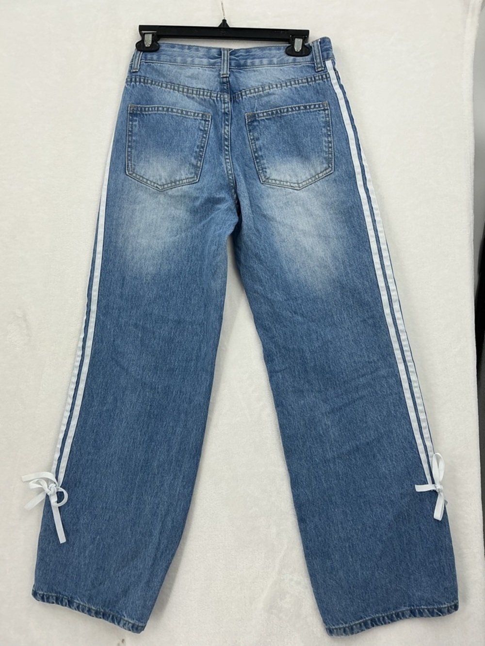 High-Rise Wide Leg Jeans with Side Ties - Light Blue Denim 765 - Picture 7 of 7